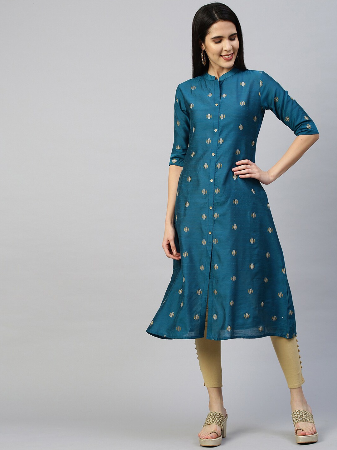 

FASHOR Women Blue & Yellow Geometric Kurta