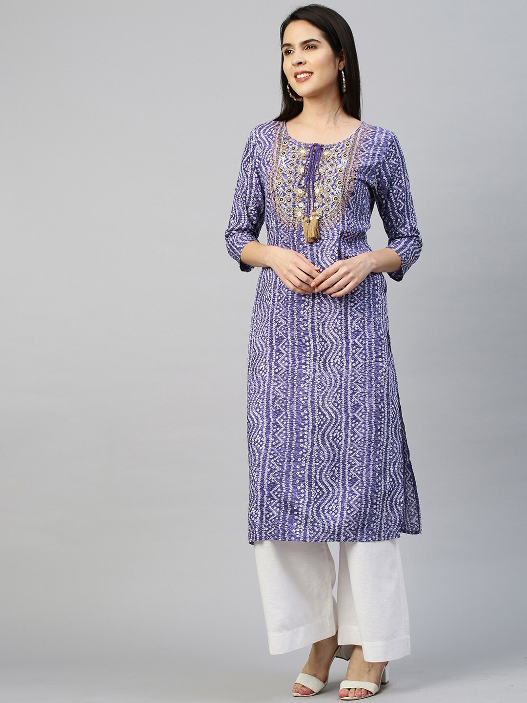 

FASHOR Women Purple Floral Embroidered Kurta