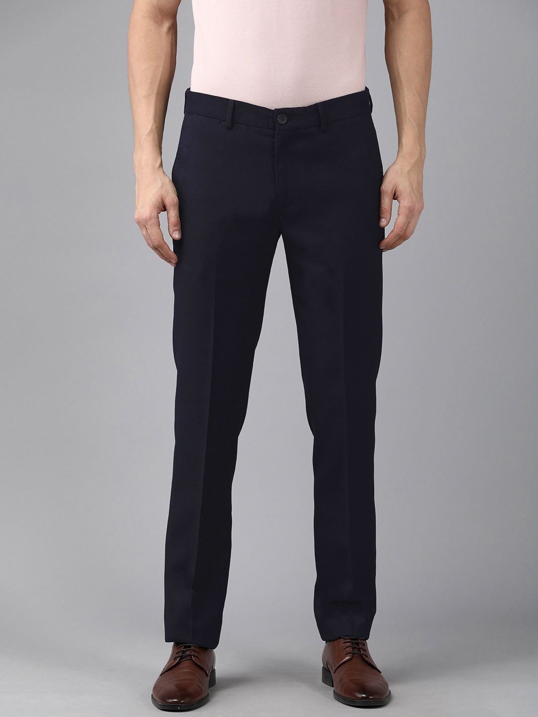 

Arrow Men Navy Blue Slim Fit Patterned Regular Trousers