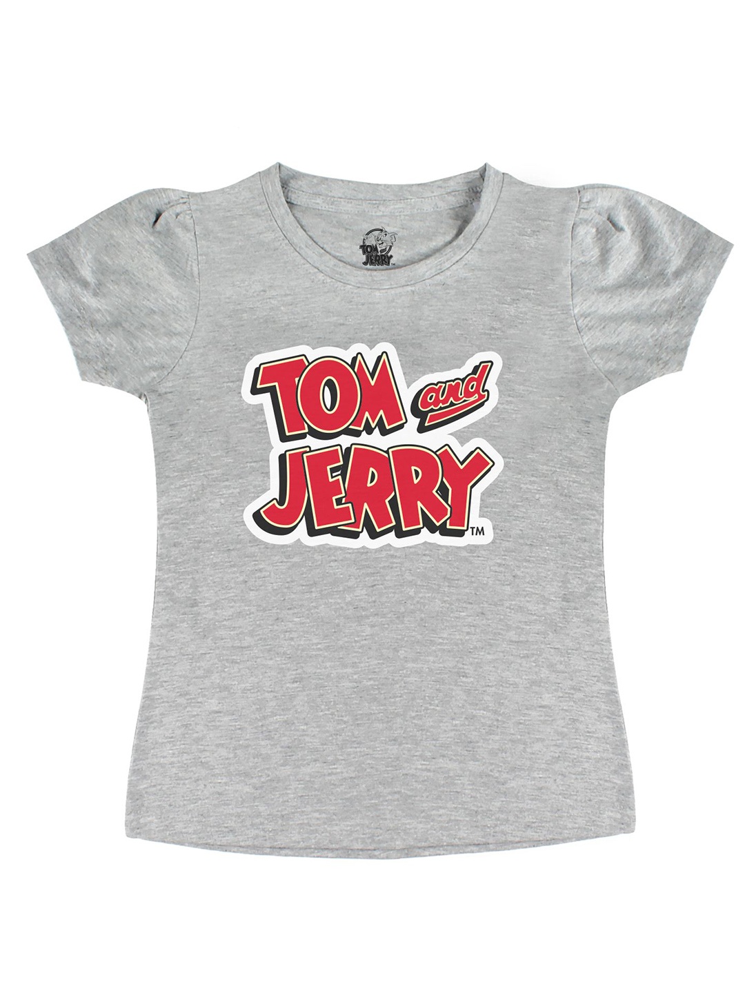 

Tom & Jerry by Wear Your Mind Girls Grey Typography Printed Cotton T-shirt