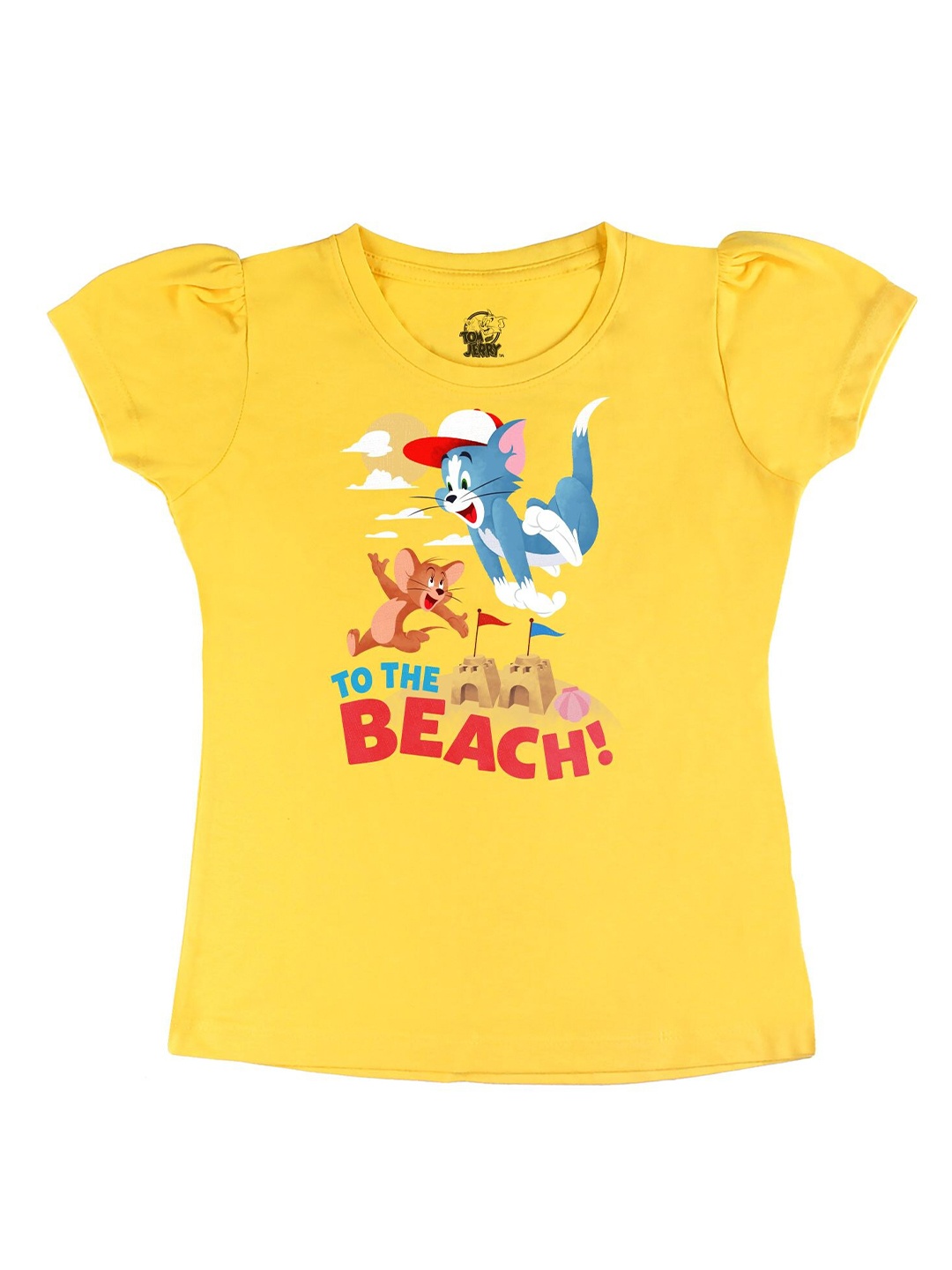 

Tom & Jerry by Wear Your Mind Girls Yellow & White Tom & Jerry Printed Round Neck T-shirt