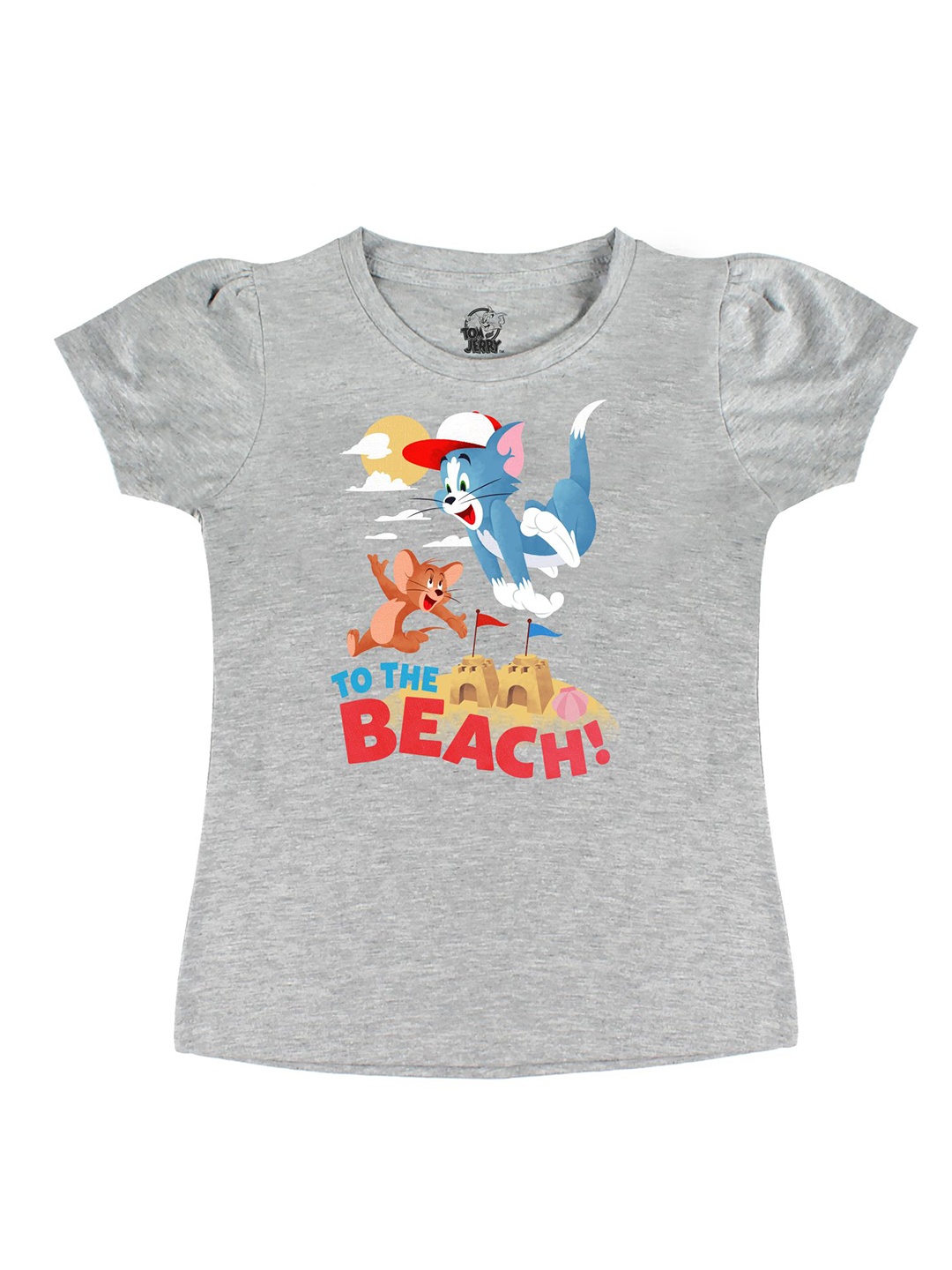 

Tom & Jerry by Wear Your Mind Girls Grey Cotton Printed T-shirt