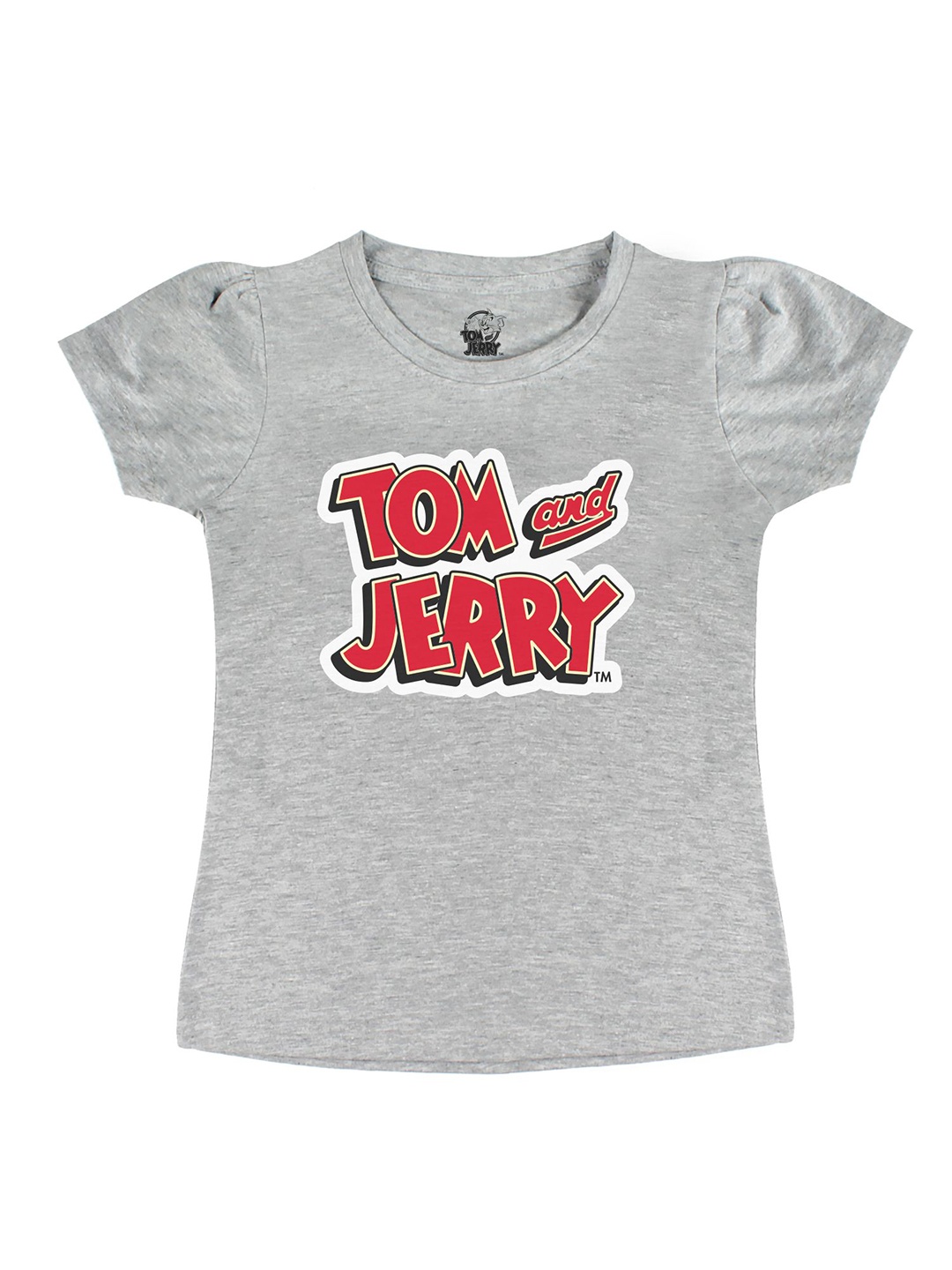 

Tom & Jerry by Wear Your Mind Girls Grey Typography Printed Pure Cotton T-shirt
