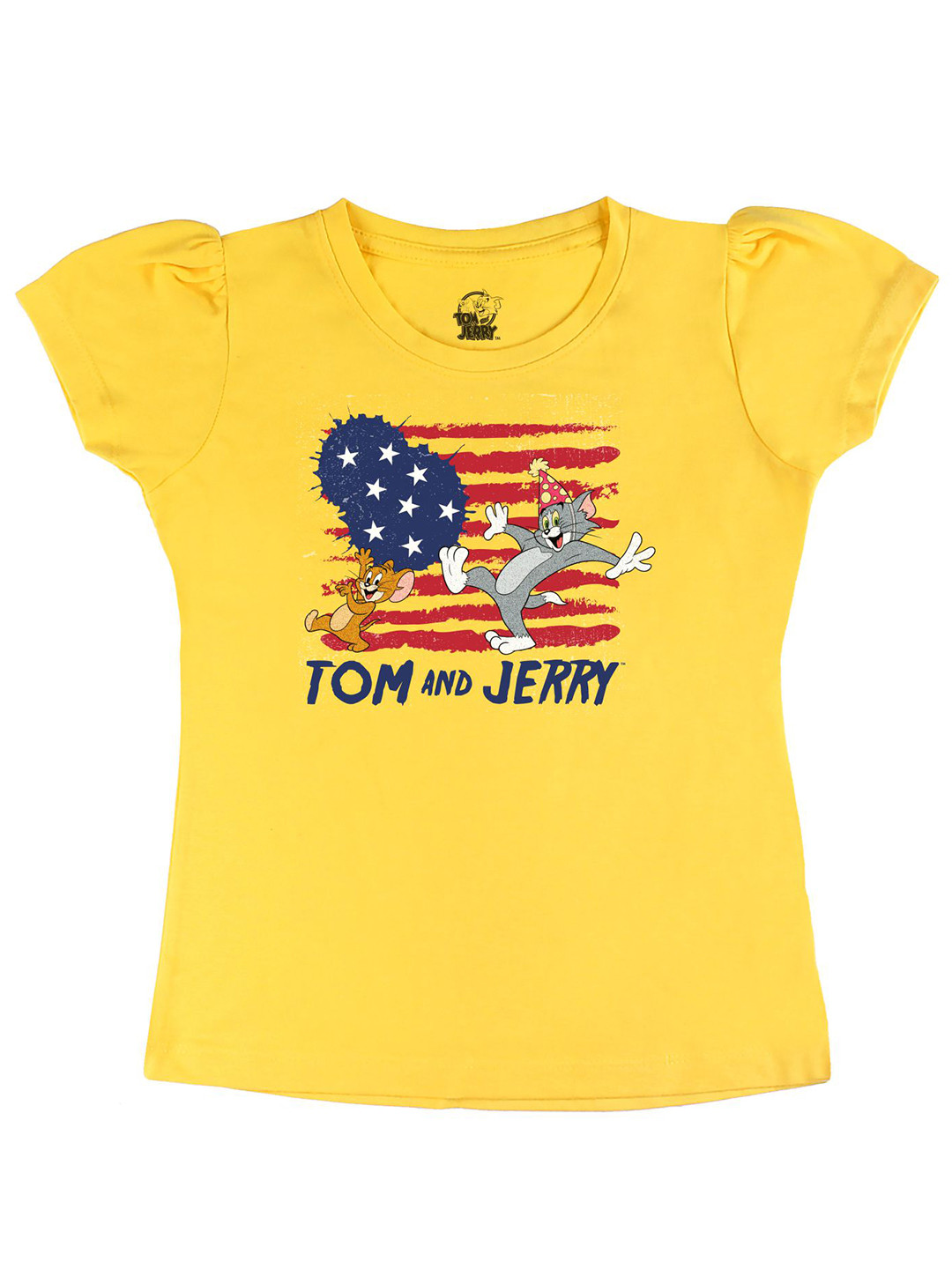 

Tom & Jerry by Wear Your Mind Girls Yellow Regular Fit Cotton Printed T-shirt