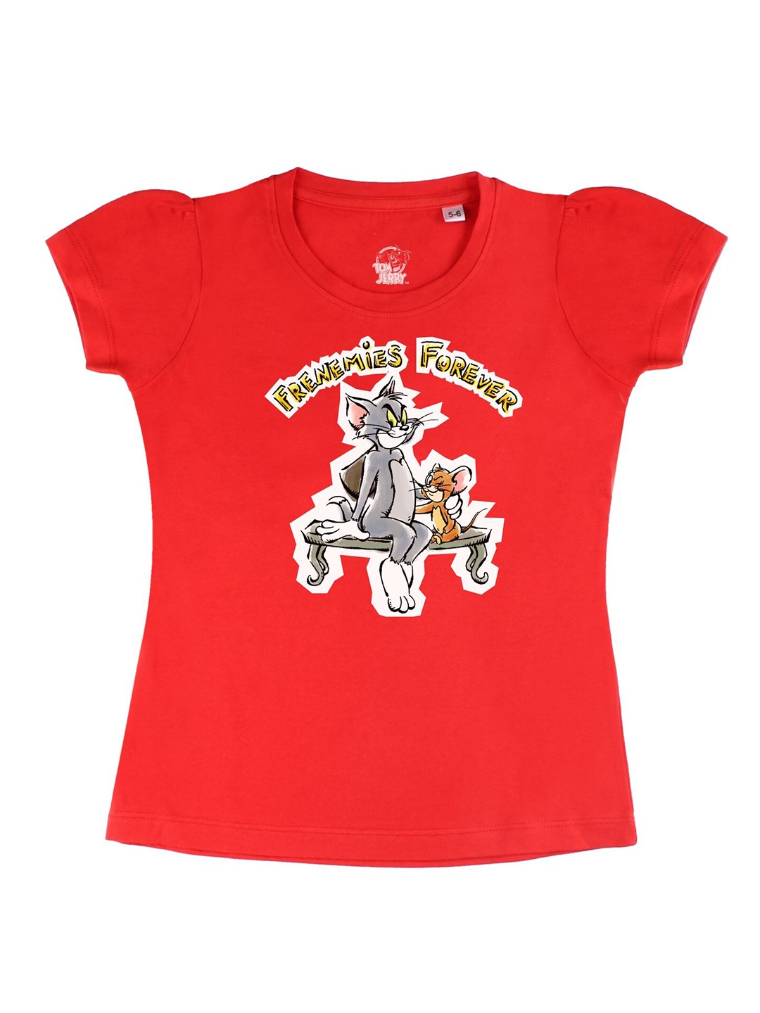 

Tom & Jerry by Wear Your Mind Girls Red Regular Fit Cotton Printed T-shirt