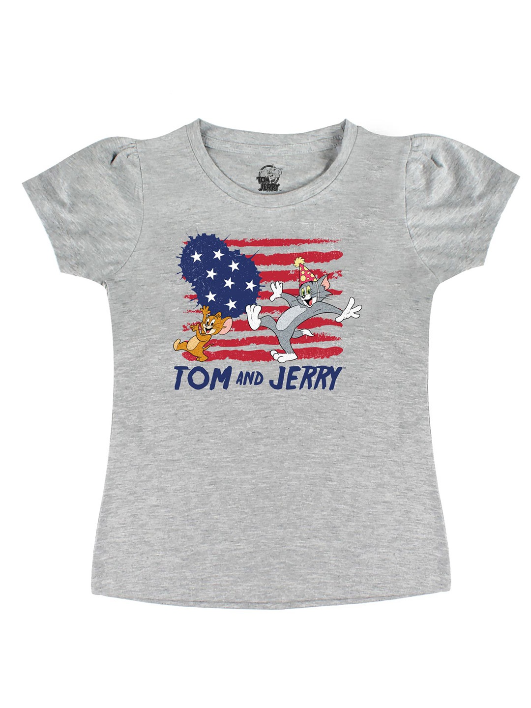 

Tom & Jerry by Wear Your Mind Girls Grey Cotton Printed T-shirt