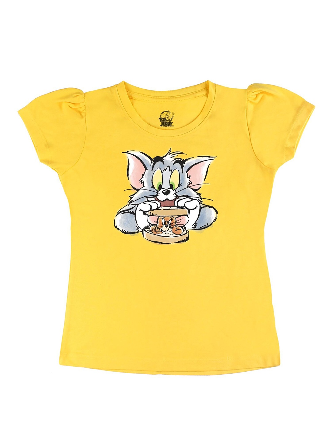 

Tom & Jerry by Wear Your Mind Girls Yellow Printed Raw Edge T-shirt