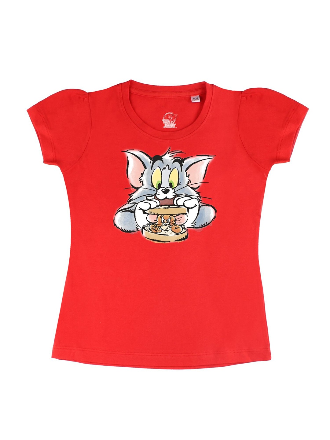 

Tom & Jerry by Wear Your Mind Girls Red Cotton Printed Regular Fit T-shirt