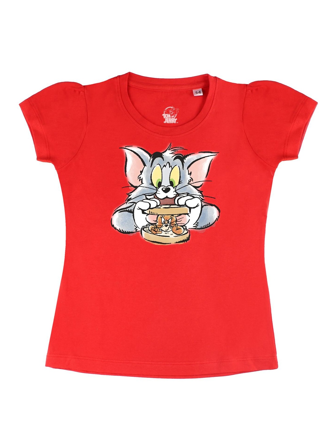 

Tom & Jerry by Wear Your Mind Girls Red & Grey Tom & Jerry Printed Cotton T-shirt