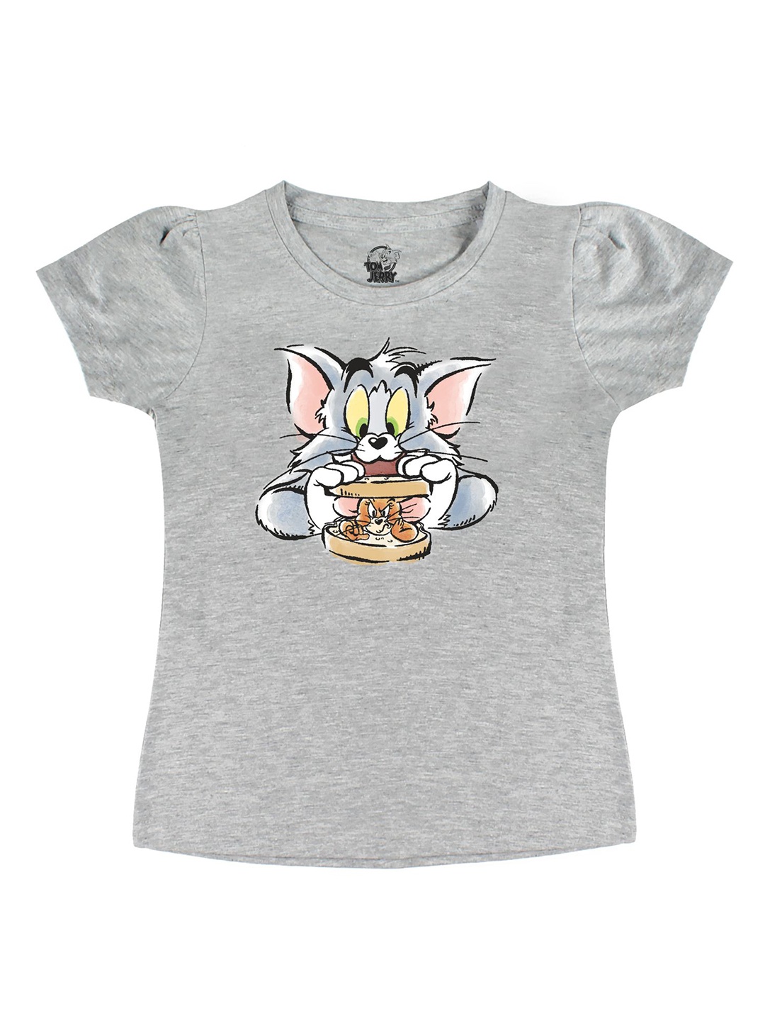 

Tom & Jerry by Wear Your Mind Girls Grey Printed Pure Cotton Regular Fit T-shirt