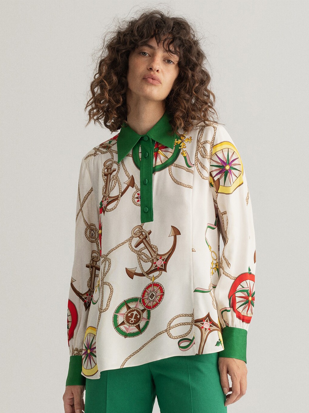 

GANT Women Cream-Coloured Printed Casual Shirt