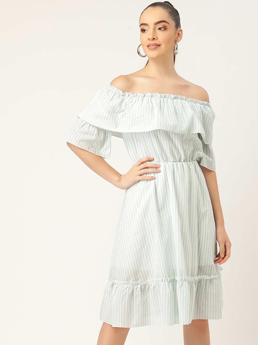 

DODO & MOA Women Blue Off-Shoulder A-Line Dress