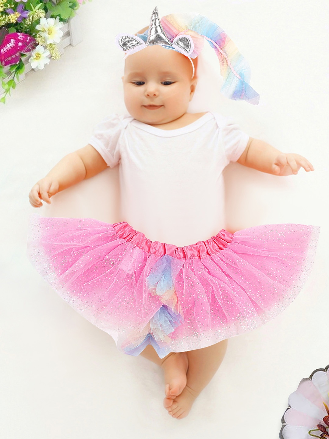 

Baby Moo Infant Girls Embellished Frilled Unicorn Tutu Skirt With Accessory Set, Pink