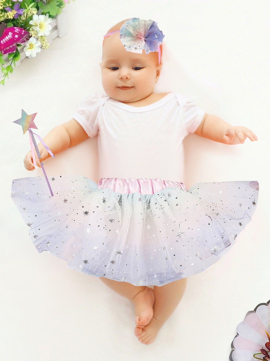 

Baby Moo Girls Multicolour Pastels Tutu Skirt And Accessory Set, Multi