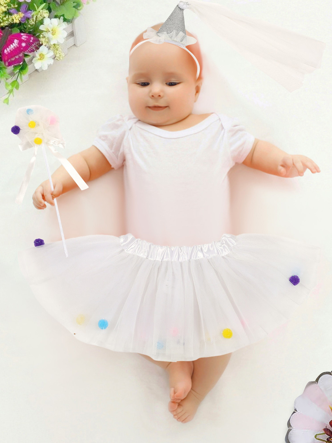 

Baby Moo Girls White Self-Design Knee-Length Flared Tutu Skirt