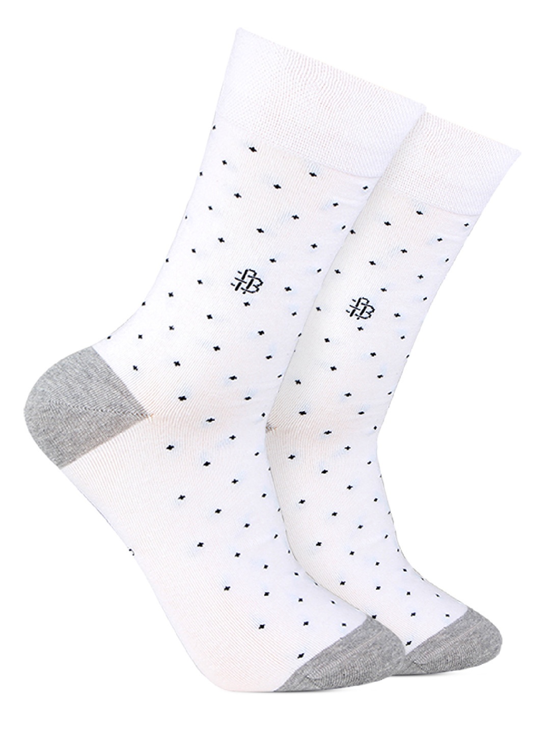 

Bonjour Men White & Grey Printed Calf Length Socks