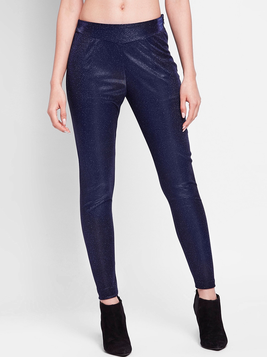 

Ira Soleil Women Navy Blue Comfort Skinny Fit Cropped Trousers