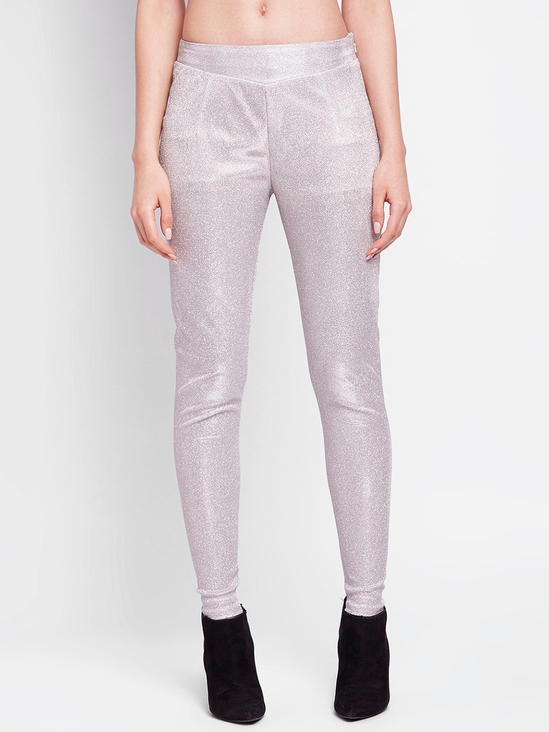 

Ira Soleil Women Silver-Toned Comfort Skinny Fit Trousers