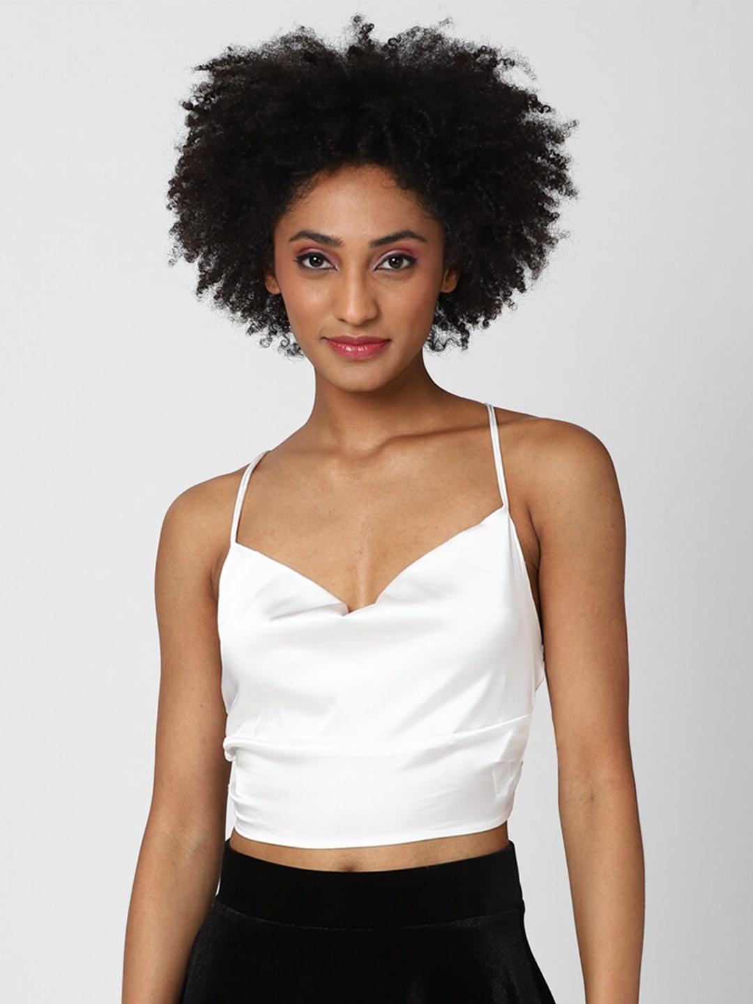 

FOREVER 21 White Satin Cami Crop Top