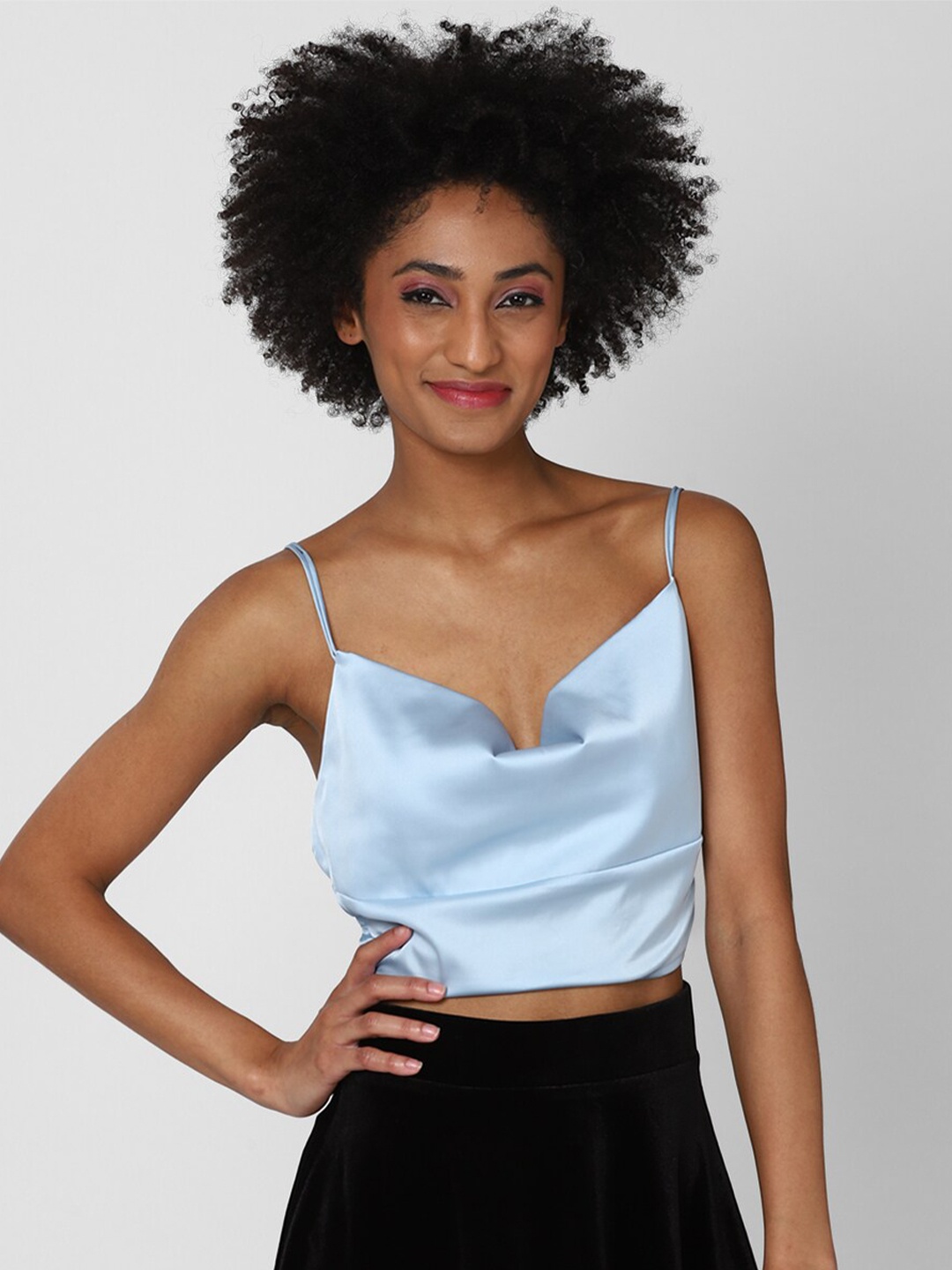 

FOREVER 21 Blue Satin Cropped Cami Top