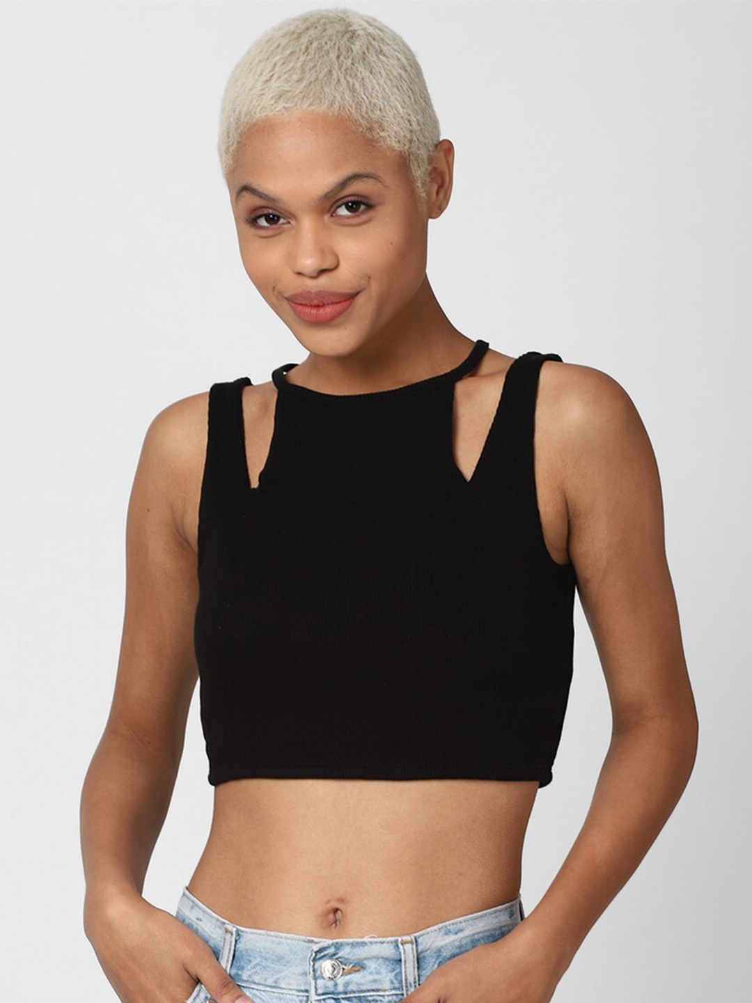 

FOREVER 21 Women Black Crop Tank Top