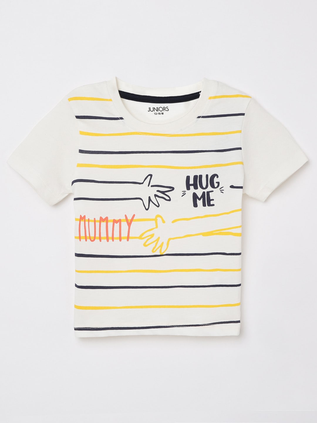 

Juniors by Lifestyle Boys White & Yellow Striped Pure Cotton T-shirt