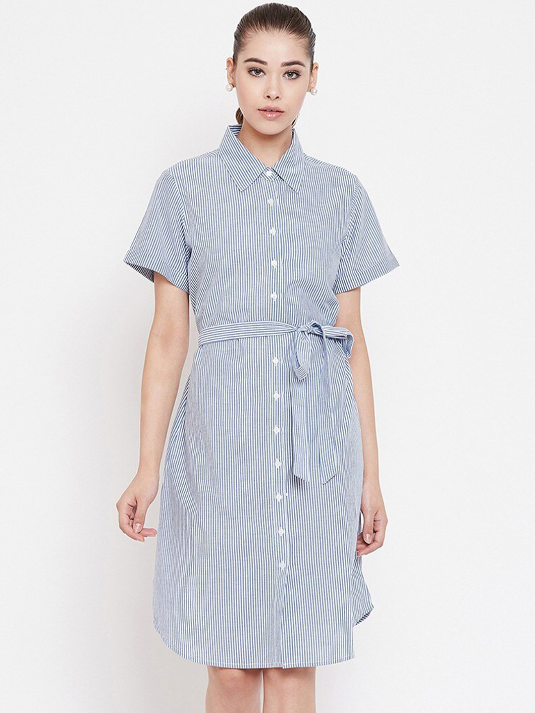 

Color Cocktail Blue & White Striped Shirt Dress