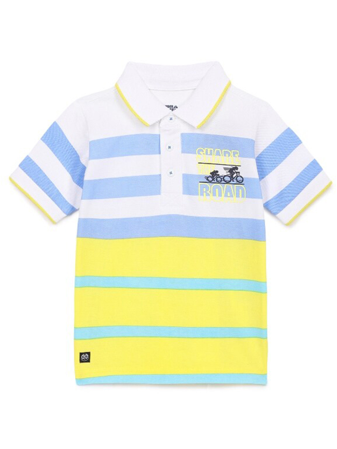 

UNDER FOURTEEN ONLY Boys Yellow & Blue Striped Polo Collar T-shirt