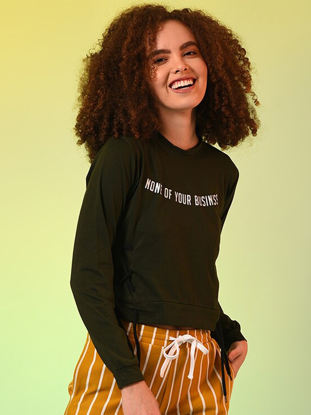 

Campus Sutra Women Green & White Printed Pure Cotton Regular Top