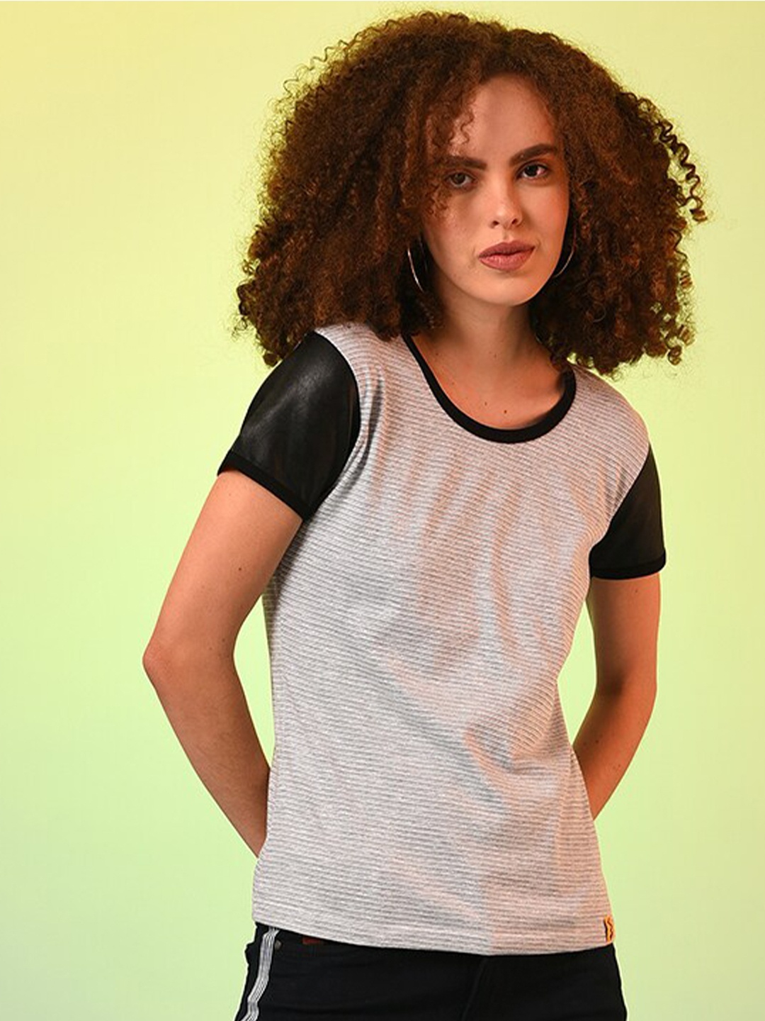 

Campus Sutra Woman Grey Striped Top