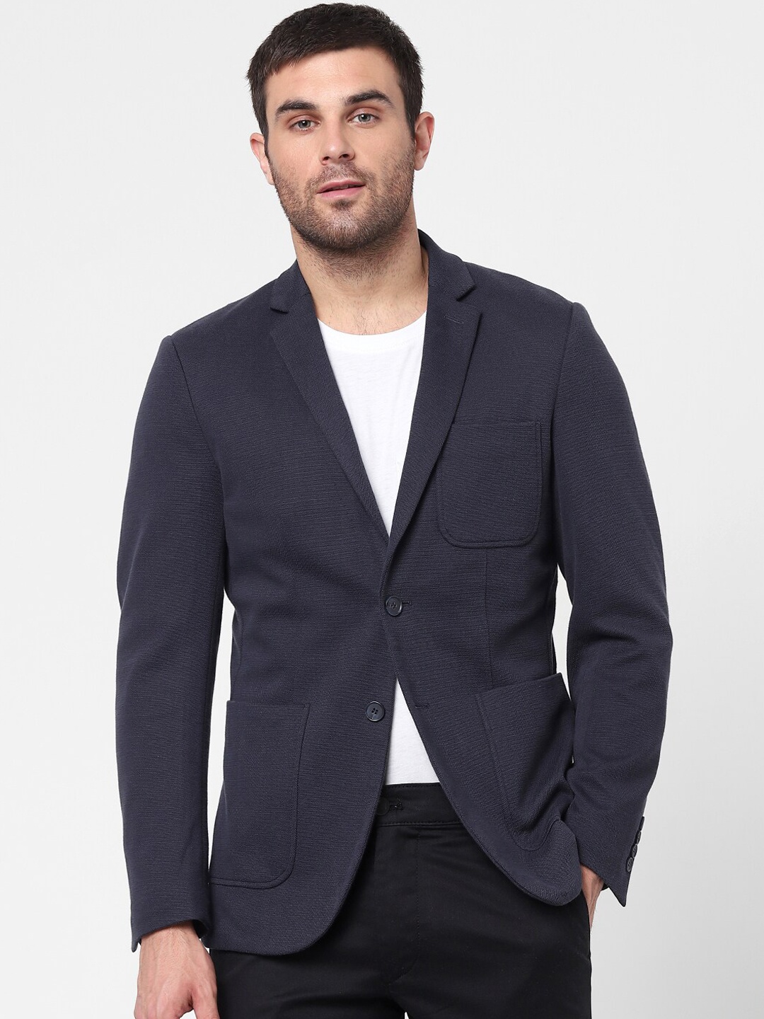 

SELECTED Men Navy Blue Solid Slim-Fit Single-Breasted Casual Blazer