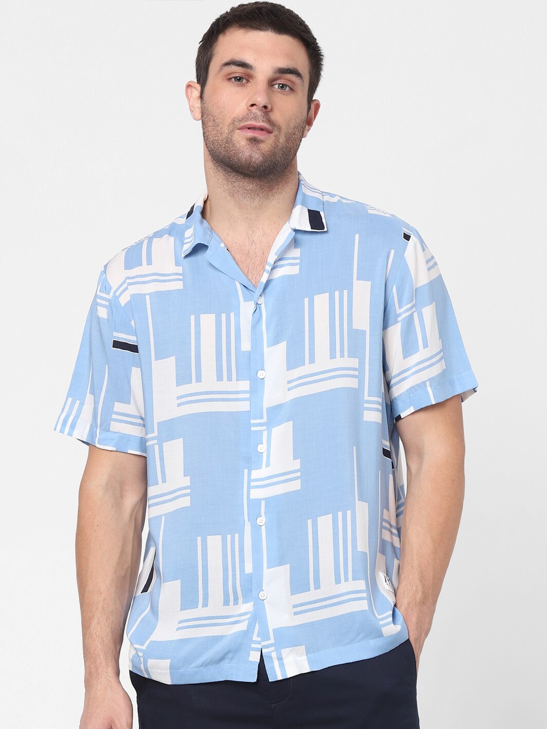 

SELECTED Men Blue Printed Casual Shirt