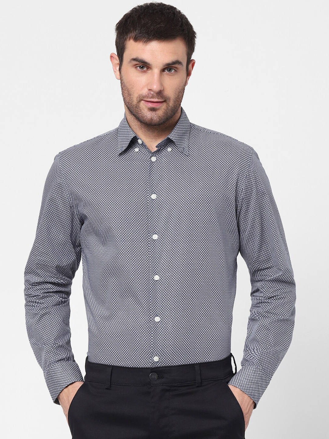 

SELECTED Men Blue Slim Fit Printed Organic Cotton Formal Shirt