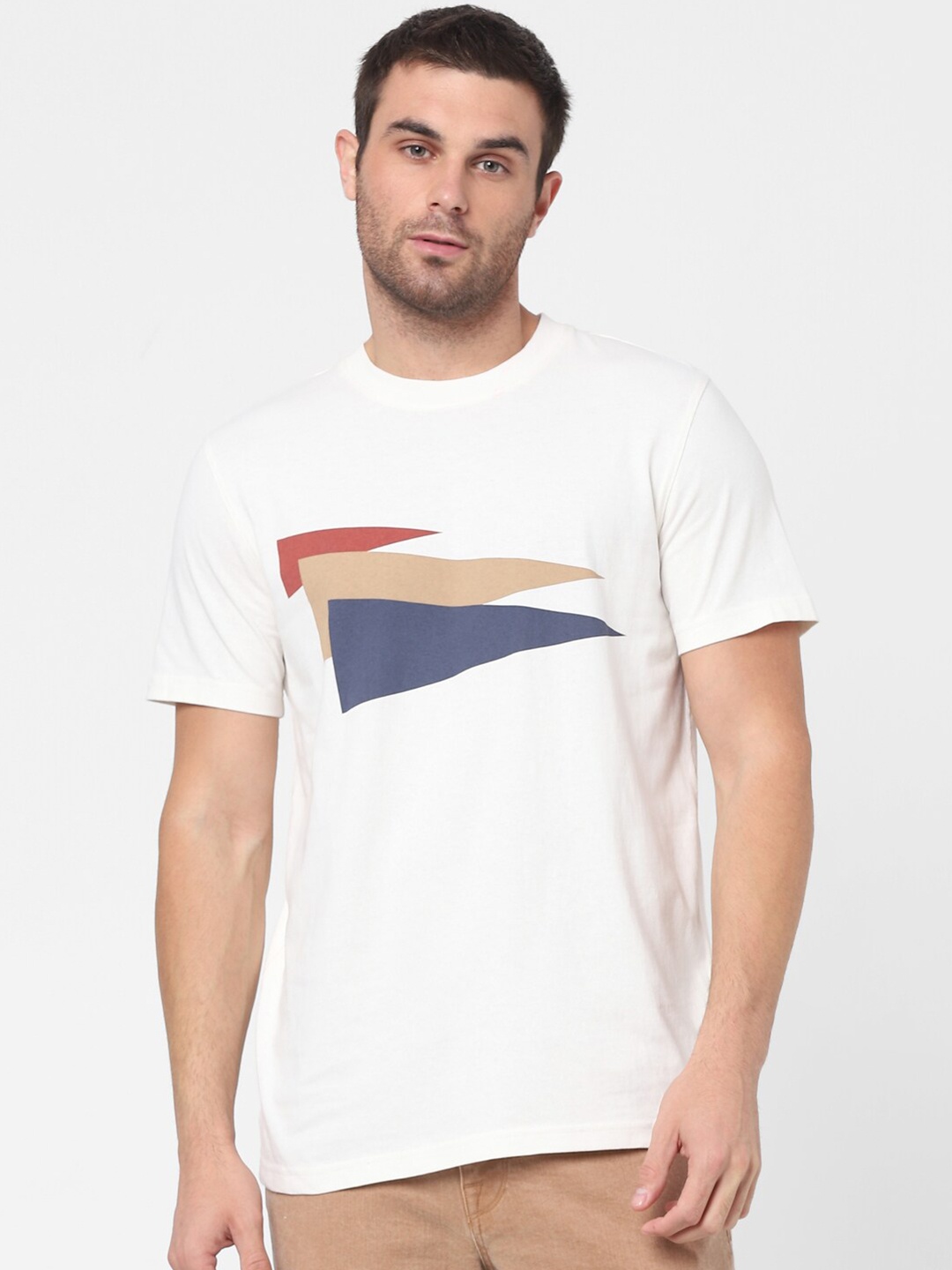 

SELECTED Men White Printed Organic Cotton T-shirt