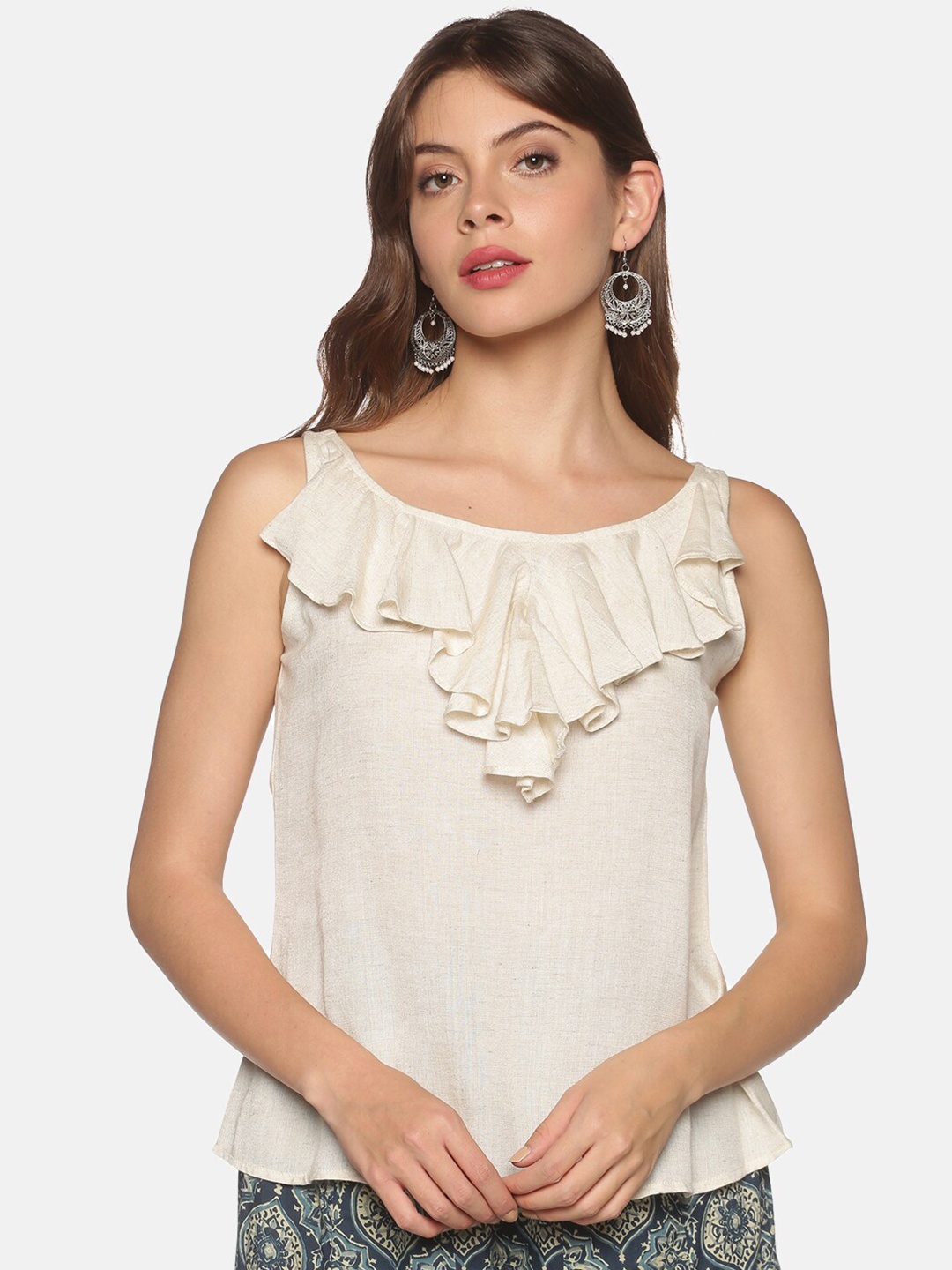

Saffron Threads Off White Ruffles Top