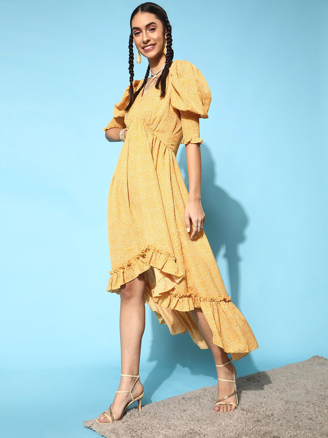 

STREET 9 Women Bright Yellow Abstract Dress