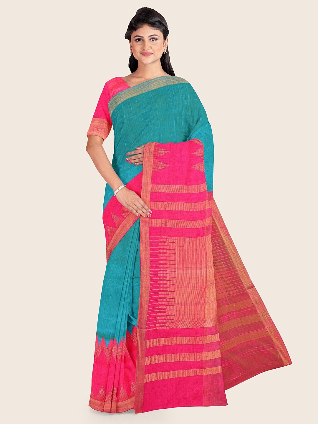 

Pothys Blue & Pink Woven Design Zari Jute Silk Saree