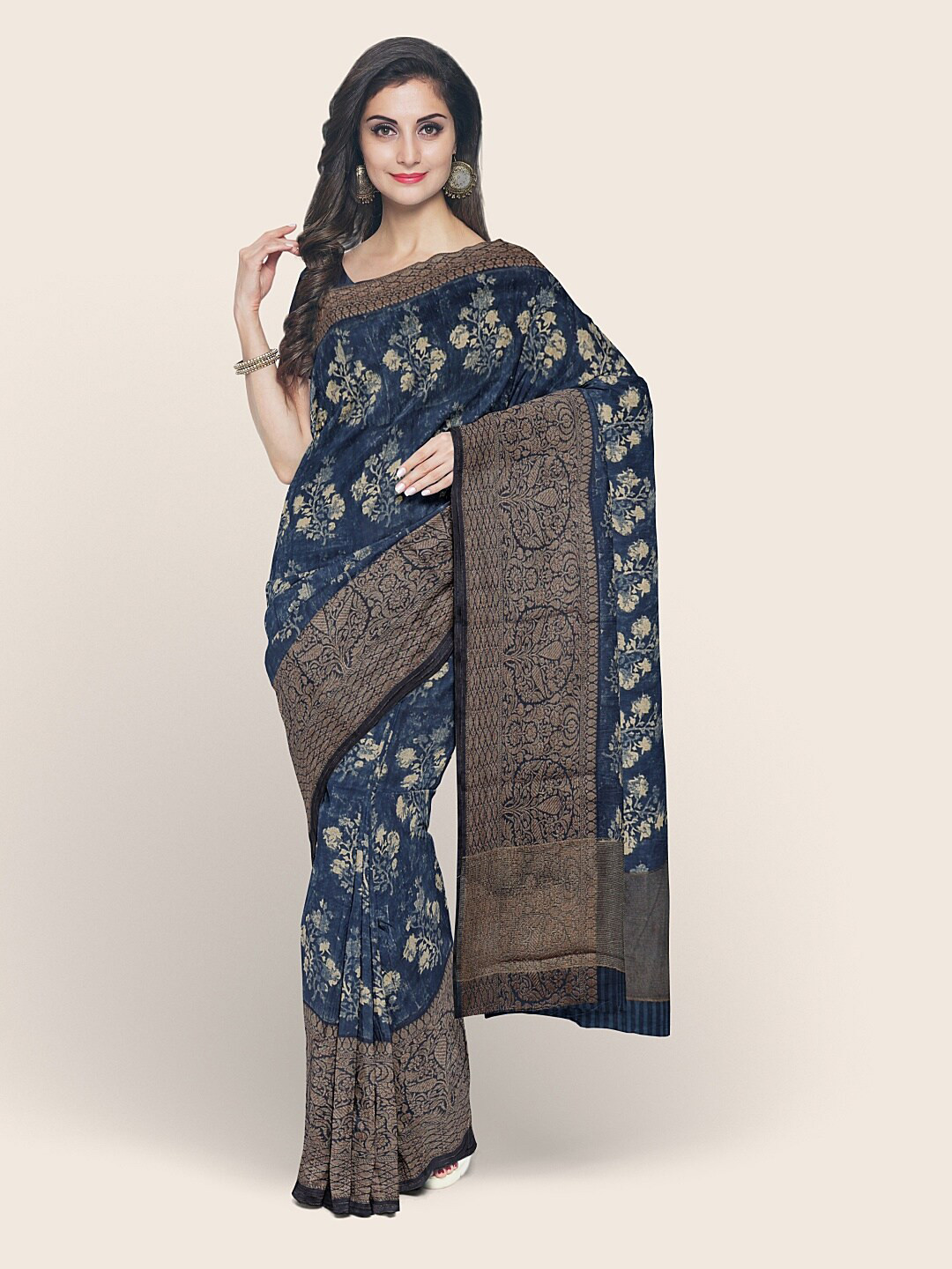 

Pothys Blue Floral Printed Cotton Blend Saree