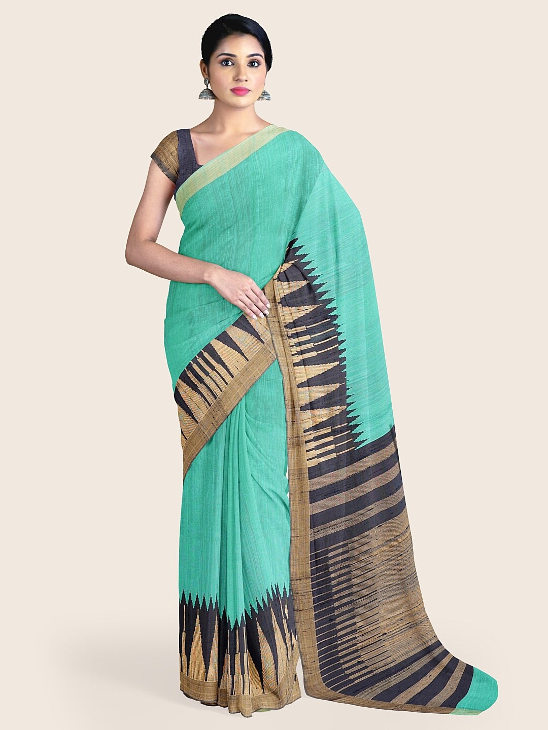 

Pothys Green & Gold-Toned Jute Silk Saree