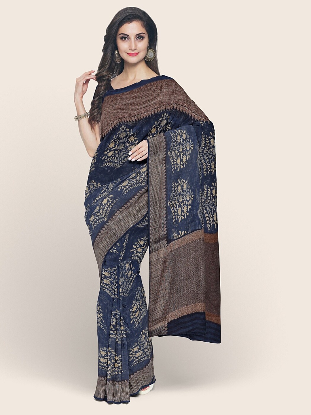 

Pothys Navy Blue & Beige Floral Printed Saree
