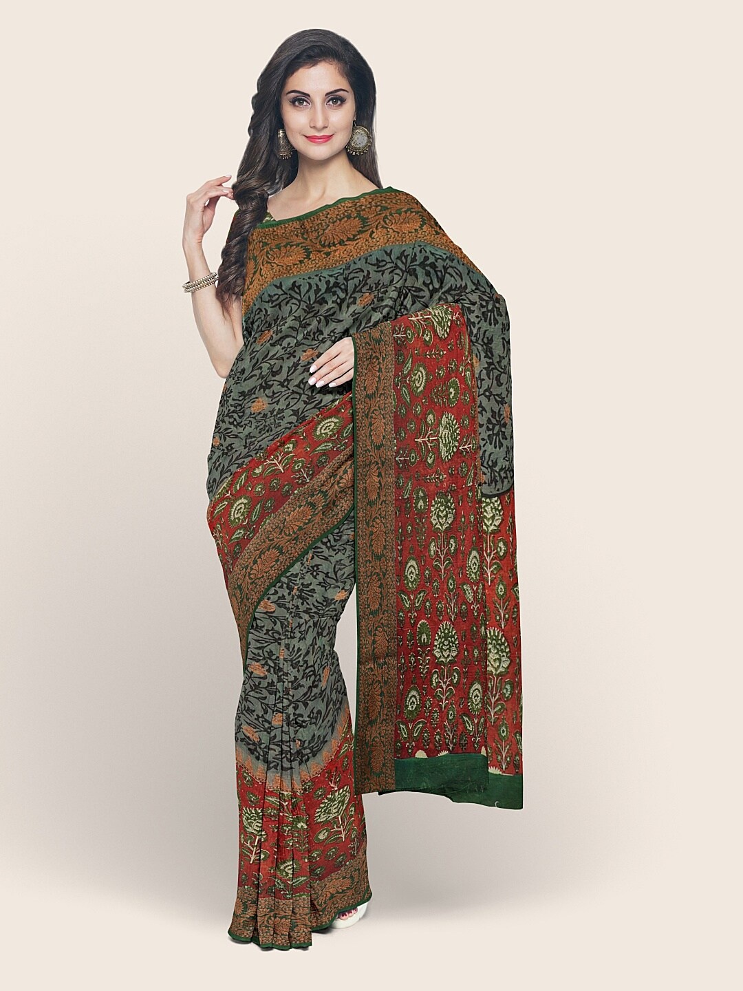 

Pothys Green & Maroon Ethnic Motifs Saree