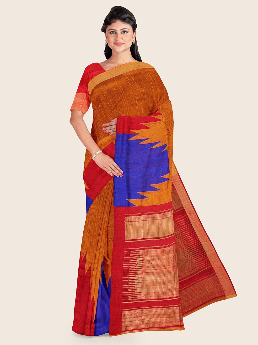 

Pothys Mustard & Blue Woven Design Zari Jute Silk Saree