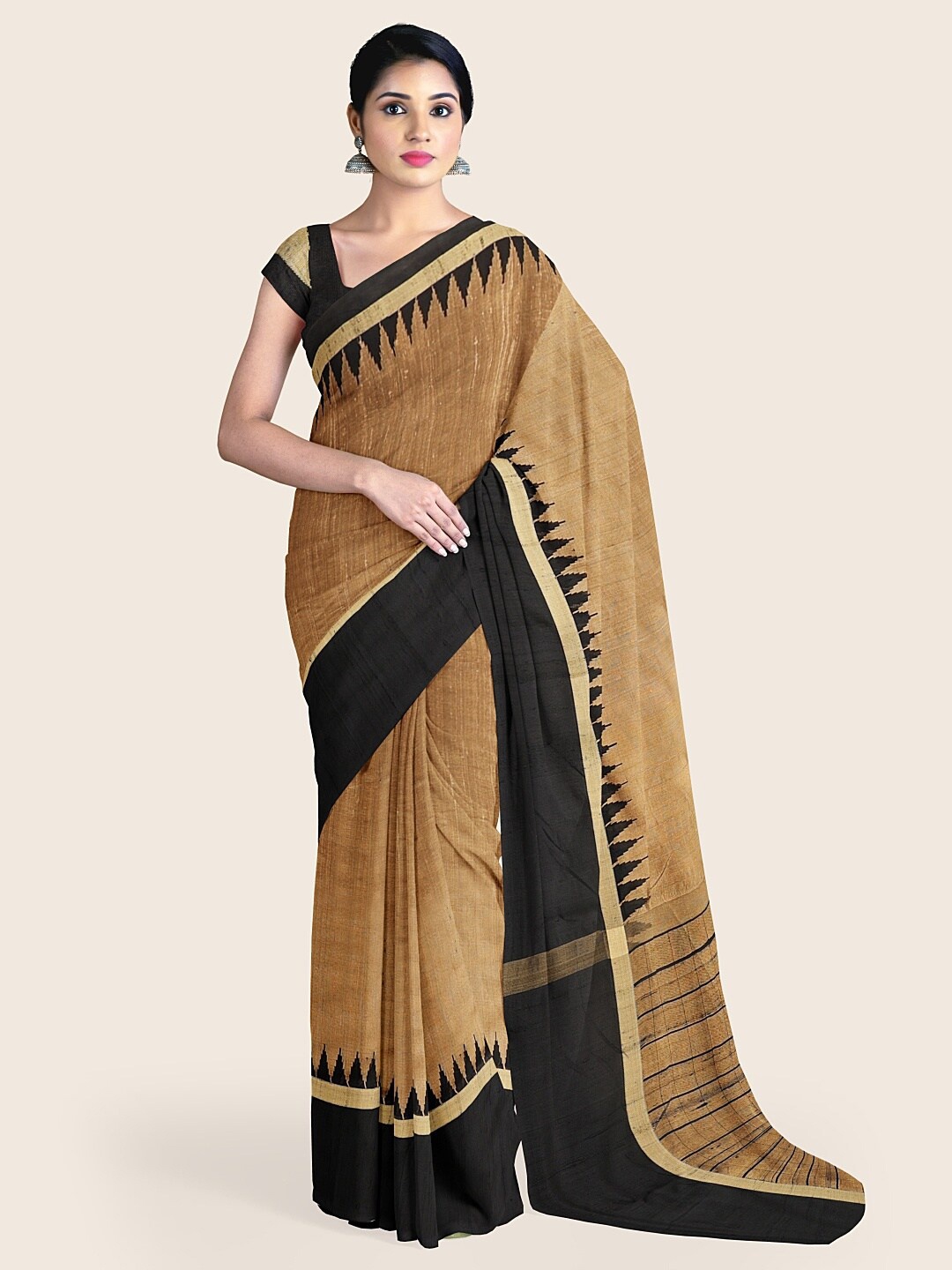 

Pothys Tan & Black Jute Silk Saree