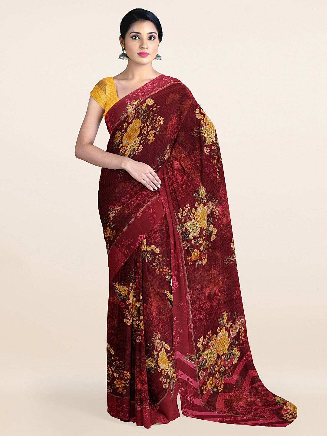 

Pothys Maroon & Yellow Floral Saree