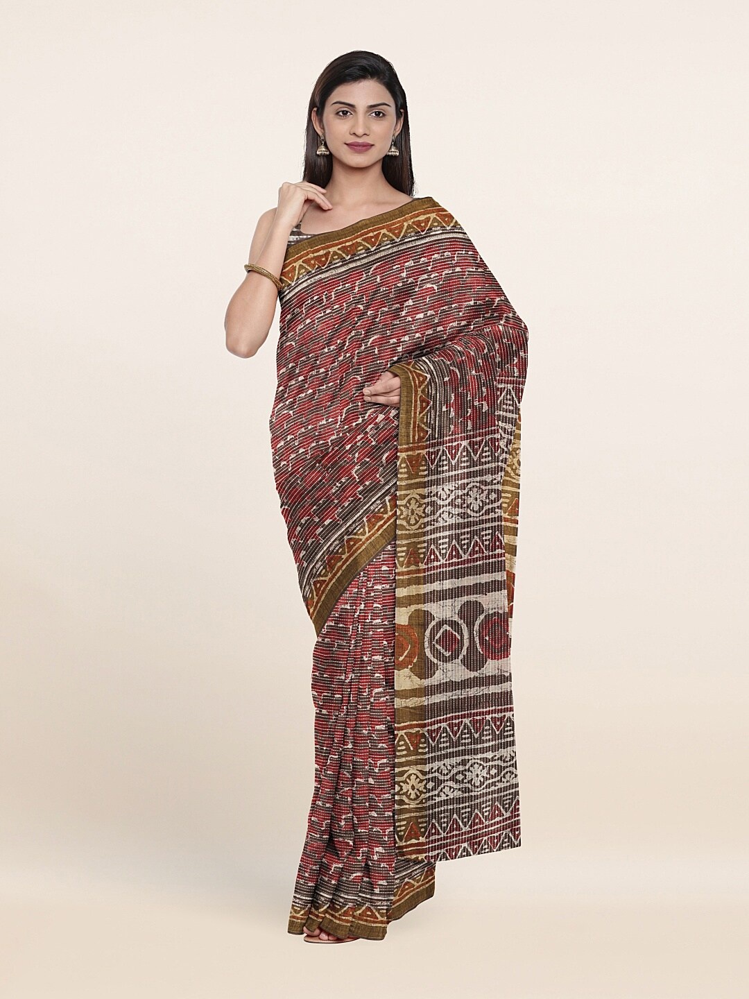 

Pothys Purple & Khaki Ethnic Motifs Saree