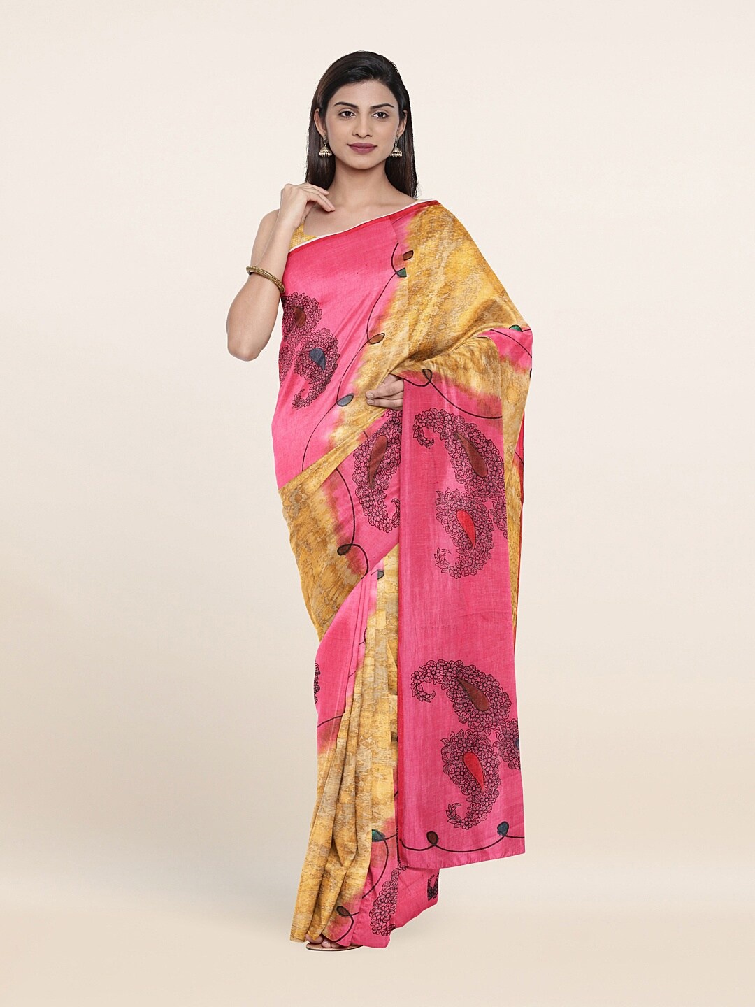 

Pothys Pink & Yellow Paisley Pure Cotton Saree