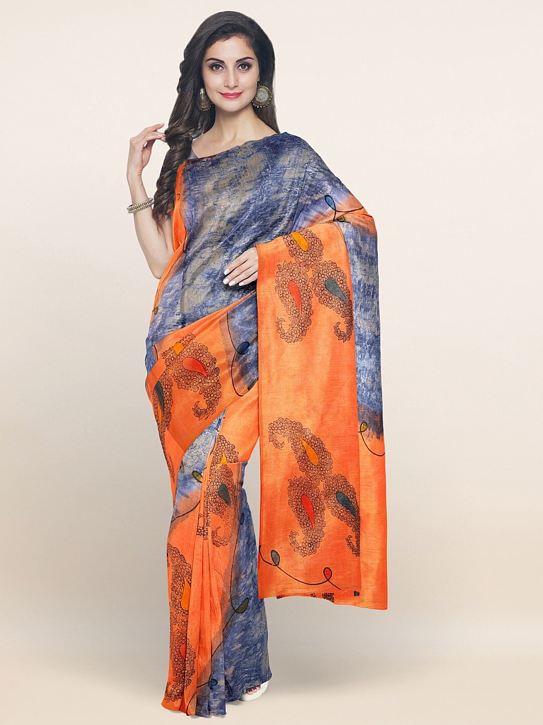 

Pothys Orange & Purple Paisley Pure Cotton Saree