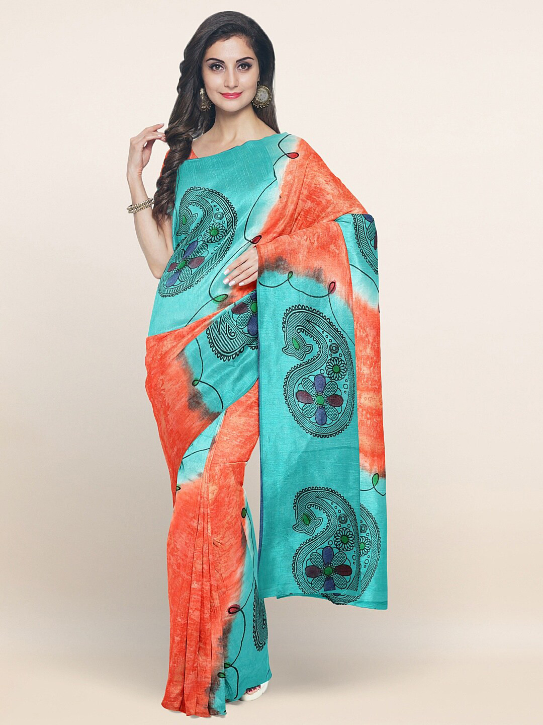 

Pothys Blue & Orange Ethnic Motifs Pure Cotton Saree