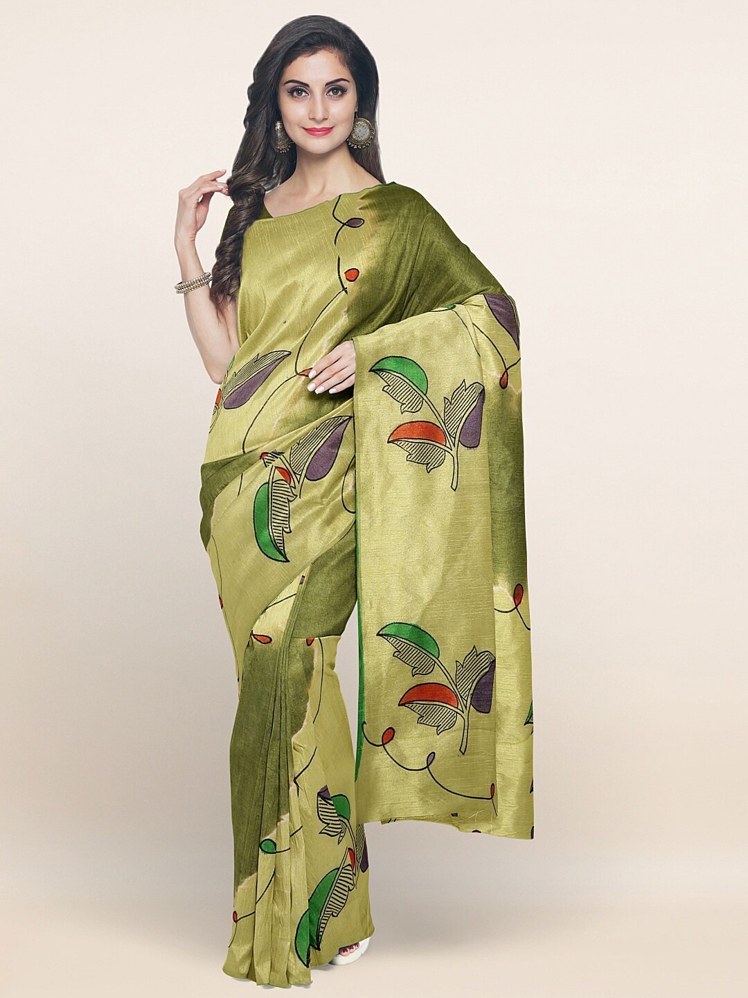 

Pothys Green & Red Floral Pure Cotton Saree