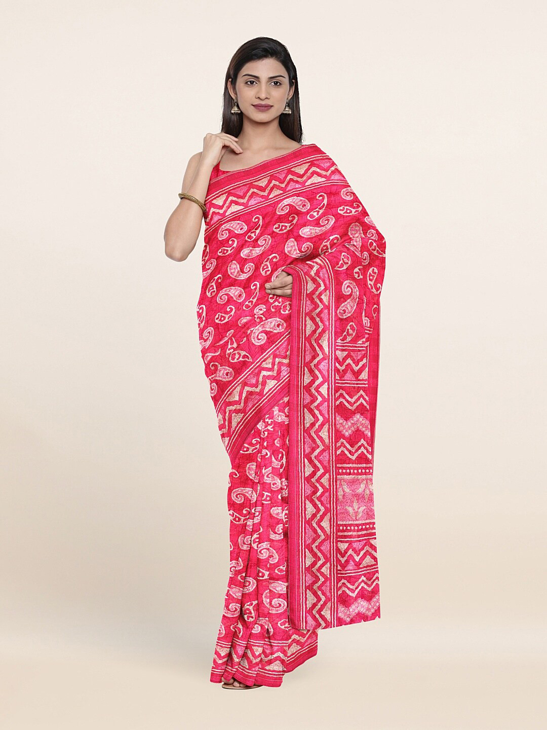 

Pothys Woman Pink & White Paisley Zari Saree